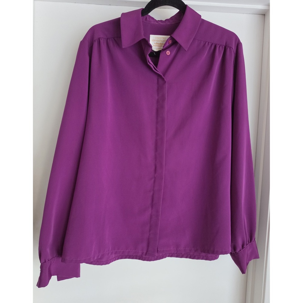 Country Sophisticates Pendleton Blouse Purple Collared Long Sleeve Top Shirt VTG